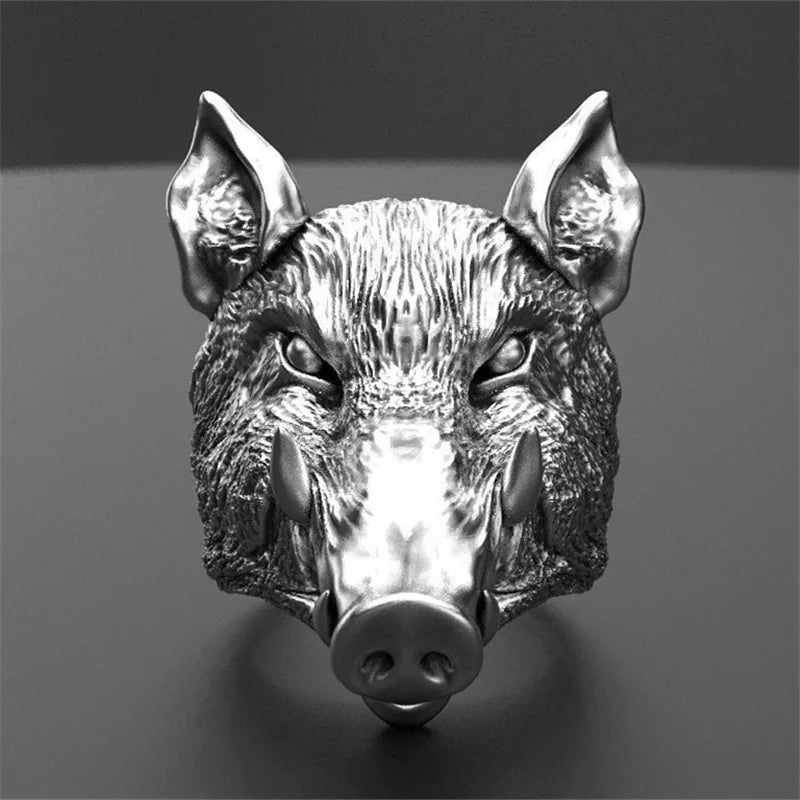 Neue Retro Tier Wildschwein Kopf Ring Herren Ring Mode Metall lustige Ring Zubehör Party Schmuck Größe 8-13