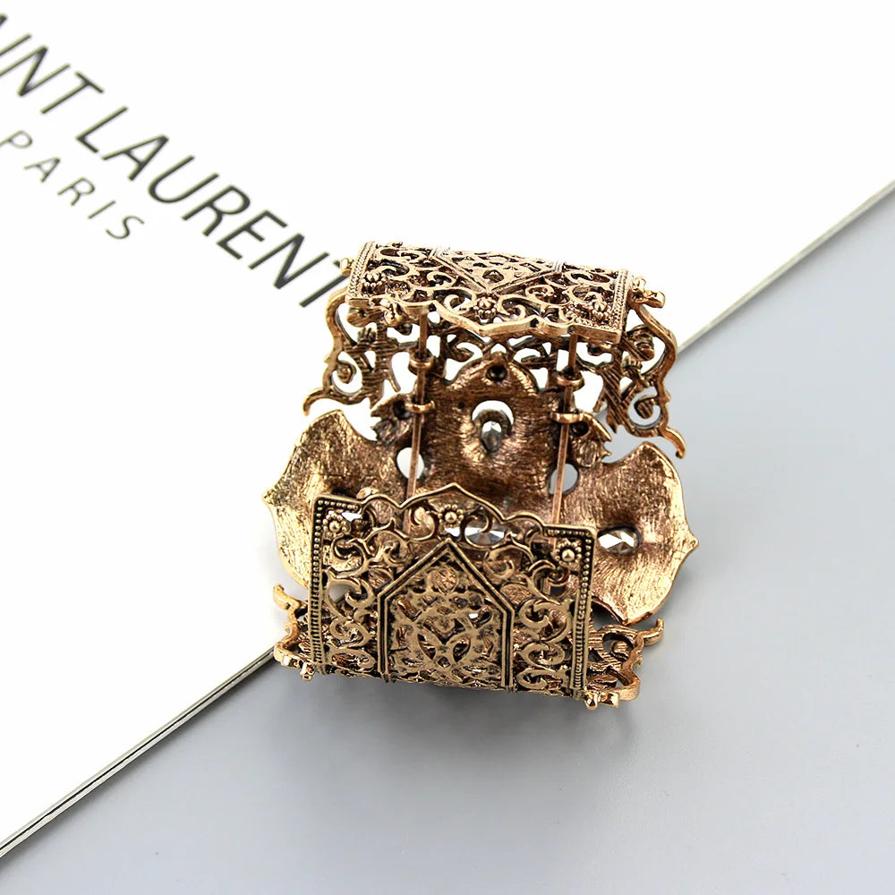 Sunspicems Vintage Türkei Armreif Große Frauen Manschette Armband Retro Gold Farbe Grau Kristall Böhmen Hochzeit Schmuck Geschenk