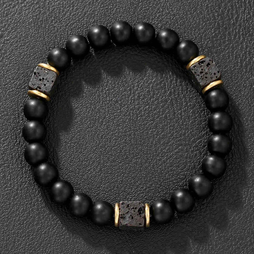 1PC Pulseras Hombre Vintage Tribal Holz Perlen Mann Armbänder Pulseiras Masculina Lava Stein Perlen Männliche Armbänder Homme
