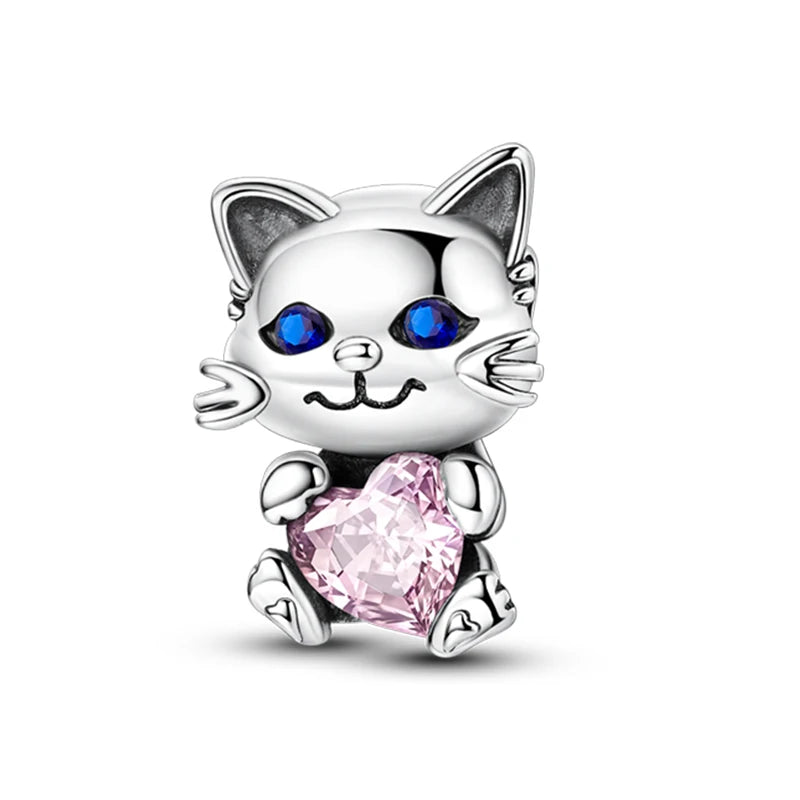 Rosa Charms aus 925er-Sterlingsilber, Perlen, Schmetterling, Parfümflasche, Krone, herzförmiger Zirkon, Charms für Frauen, feiner DIY-Schmuck, Geschenke