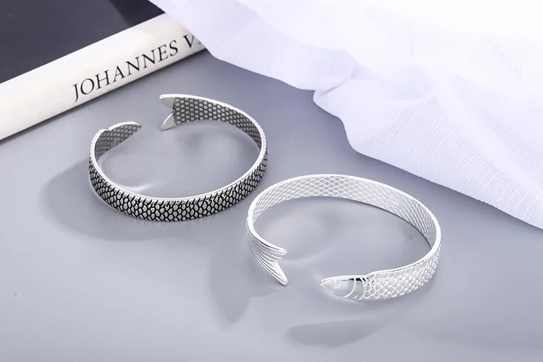Neue kreative Mode Persönlichkeit Glück Glück Transfer Drachen Armbänder 925 Sterling Silber Schmuck Fisch Armreifen TYB110