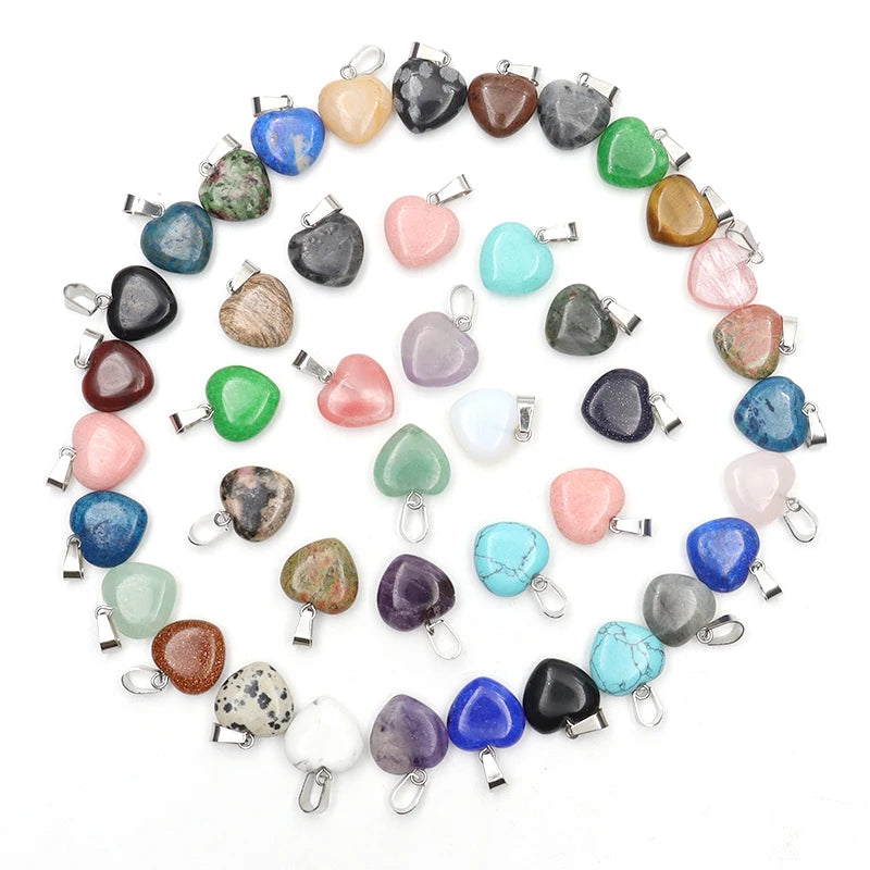 12 Stück Naturstein Quarz Rosenkristall Türkis Opal Herz Anhänger 16mm DIY Schmuckherstellung Halskette Zubehör Charms Handwerk