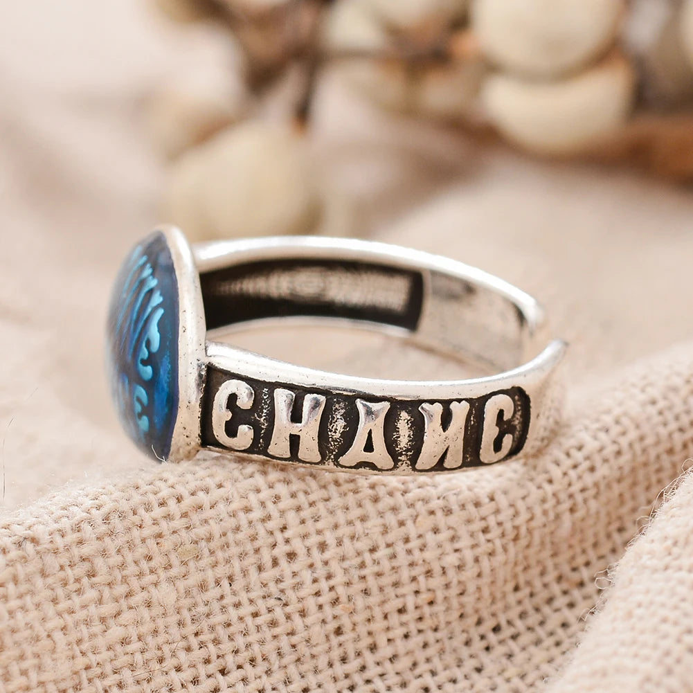 Heißer Verkauf Elegante Farbige Tropfen Glasur Bonne Chance Brief Thai Silber Weibliche Party Ring Schmuck Für Frauen Neue Jahr Geschenke