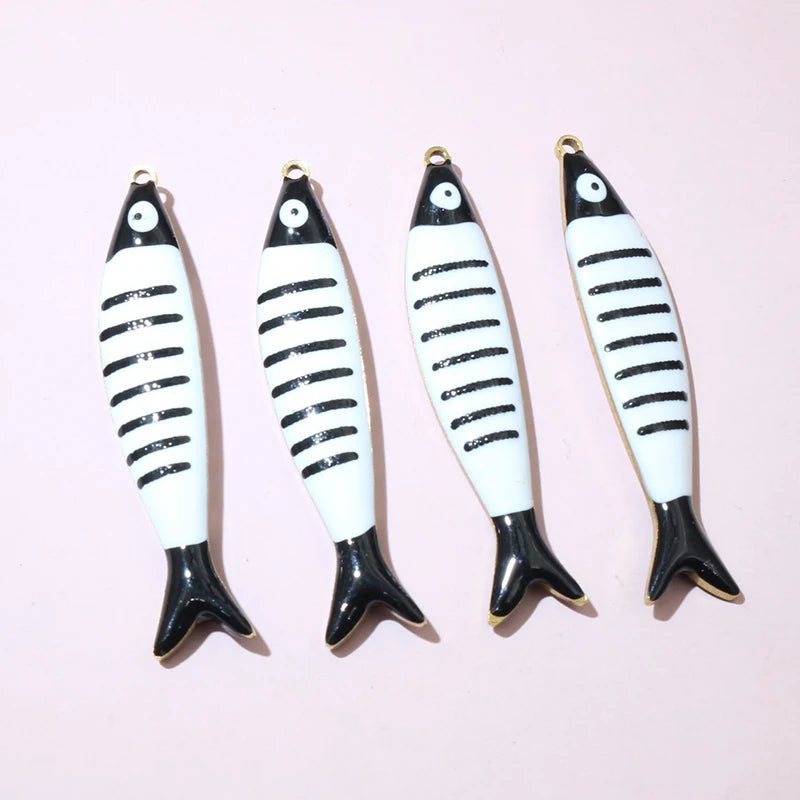 10 Stück 40x8mm Emaille Streifen Fisch Charms Anhänger Edelstahl DIY Schmuck Making Zubehör Erkenntnisse für Halsketten Ohrringe