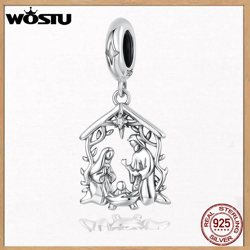 WOSTU Anhänger „Jesus-Krippe“ aus 925er-Sterlingsilber, „Die Geburt Jesu“, passend für Armbänder, Halsketten, DIY, einzigartiges Geschenk
