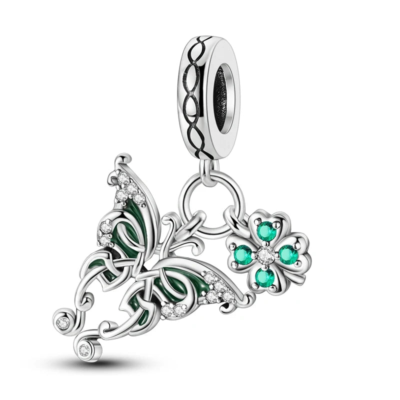 Neu im 925er-Sterlingsilber, grüne Charms, Perlen, Frosch, Kleeblatt, Schildkröte, Anhänger, Schmuck, passend für Original-925-Armbänder für Frauen, DIY-Geschenk