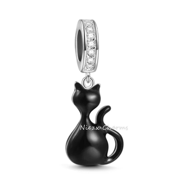 Heiße Verkäufe 925, schwarzer Tier-Anhänger, Serie Gothic-Skelett, Katze, Damenschmuck, geeignet für DIY-Armbänder, Halsketten, Zubehör