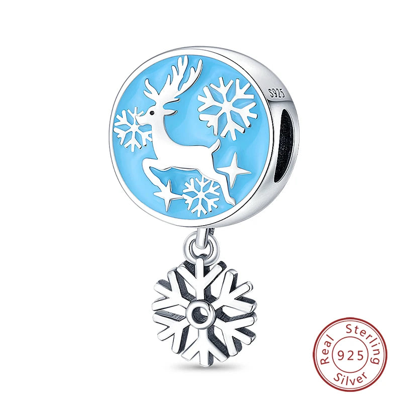 Winter-Charm, Original-Charm-Anhänger aus 925er-Sterlingsilber, Schneeflocke, Schneemann, Pinguin, für Frauen, feiner DIY-Geburtstagsschmuck, Geschenke