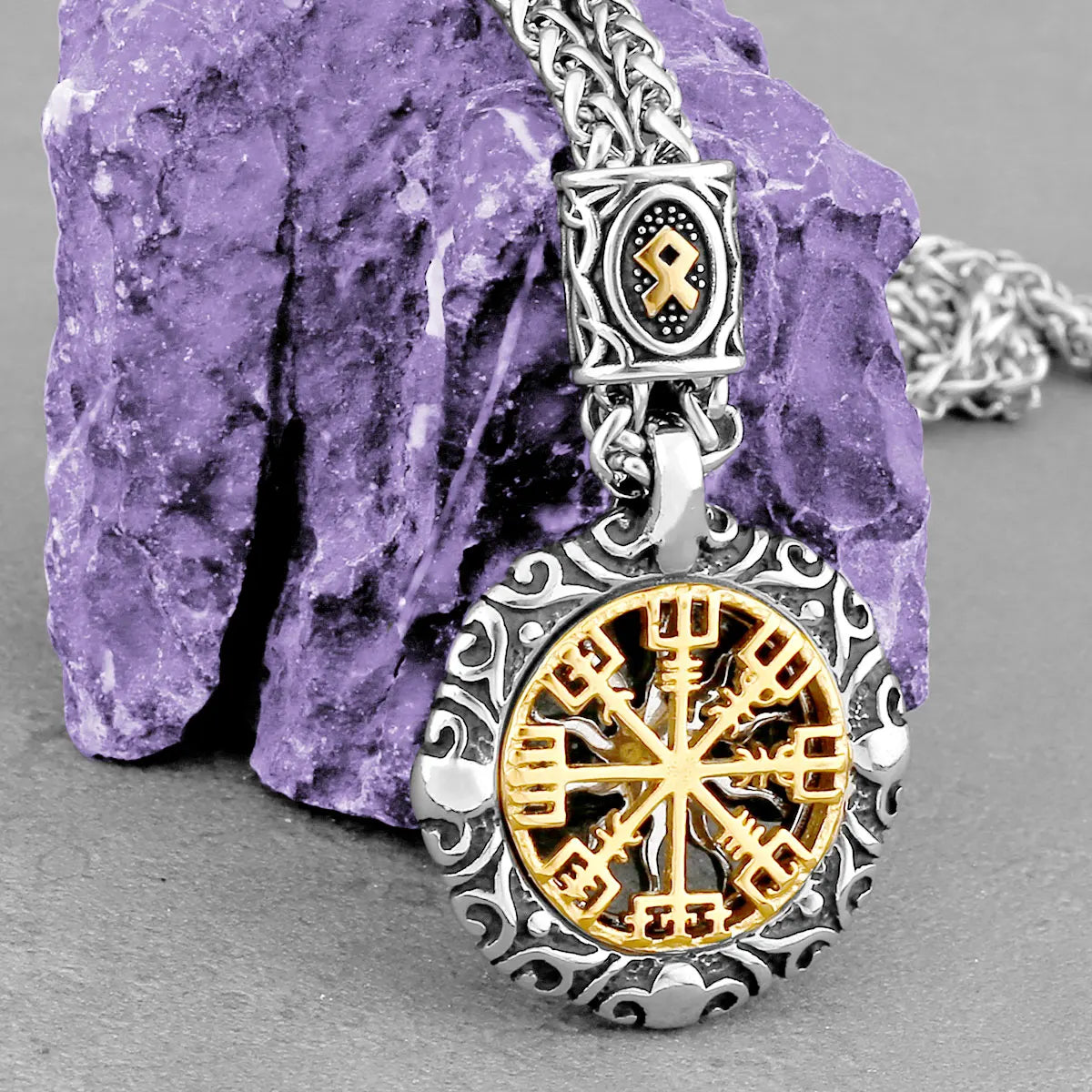 Kreatives Design Wikinger Rune Kompass Halskette Vintage Mode Amulett Edelstahl Anhänger für Herren Großhandel Schmuck