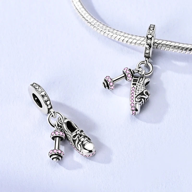 Rosa Charms aus 925er-Sterlingsilber, Perlen, Schmetterling, Parfümflasche, Krone, herzförmiger Zirkon, Charms für Frauen, feiner DIY-Schmuck, Geschenke
