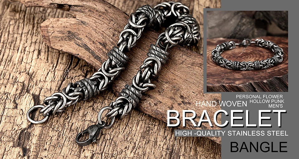 Vintage geflochtenes Edelstahl Herrenarmband Hip Hop einfache geflochtene Laterne Handkette für männliche Freund trendige Armreif Geschenke