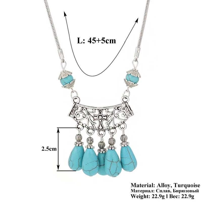 Ethnische Antike Silber Farbe Mond Choker Halsketten für Frauen Boho Türkis Halskette Mädchen Partei Schmuck Geschenke