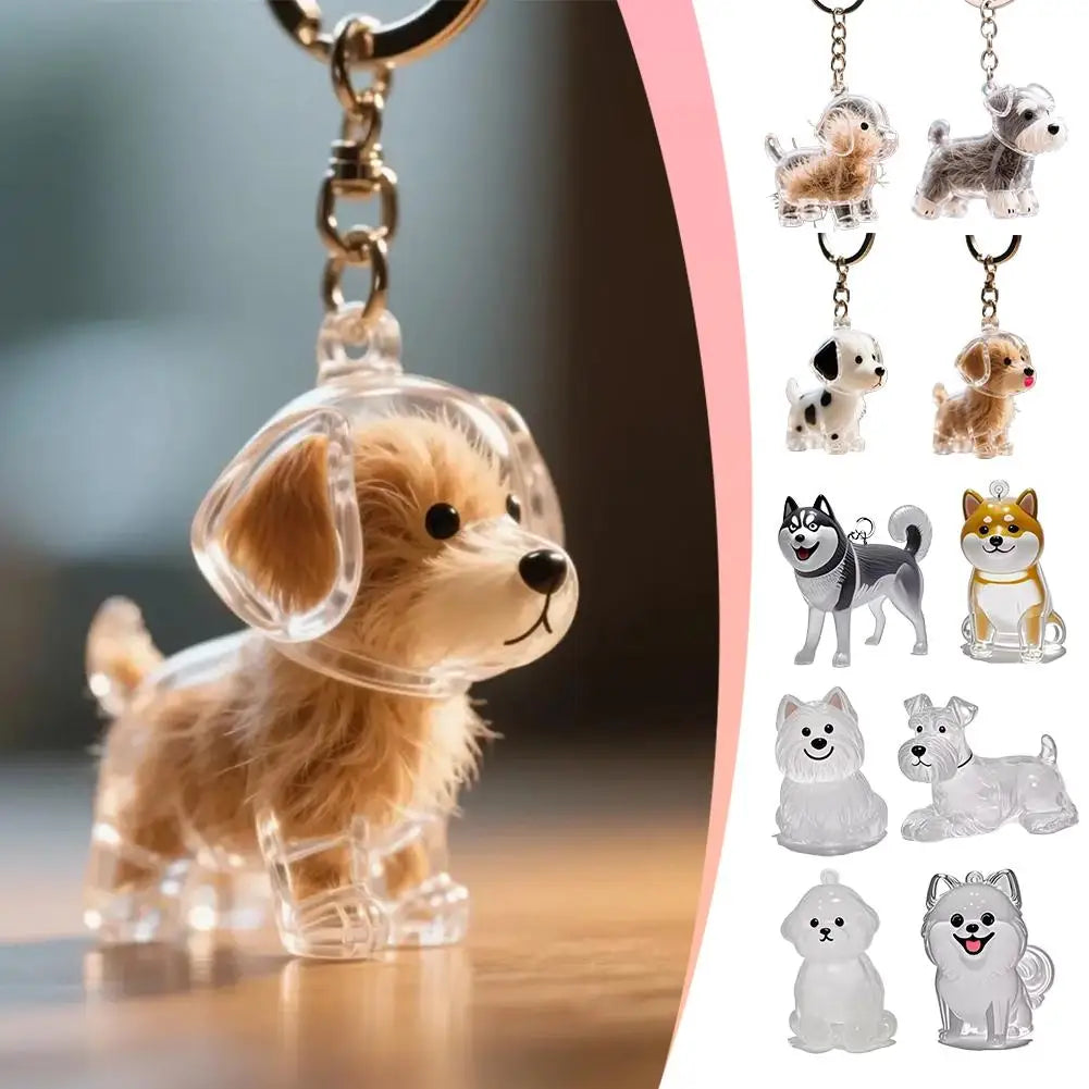 Klarer Tierhaar-Schlüsselanhänger, niedlicher Hund, Fell, Andenkenhalter, kreativer transparenter Tierhaar-Gedenkkollektions-Anhänger für Hund/Katze