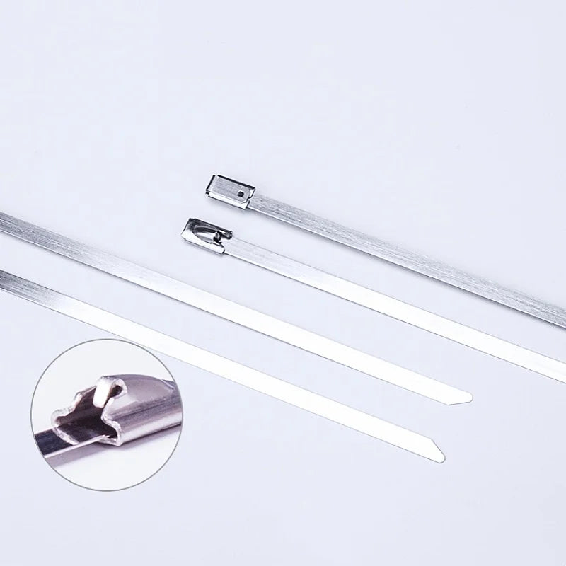 100 Stück 304 Edelstahl-Kabelbinder, Breite 10 mm, selbstsichernde Kabelbinder, Schlaufendraht, multifunktionales Spannwerkzeug