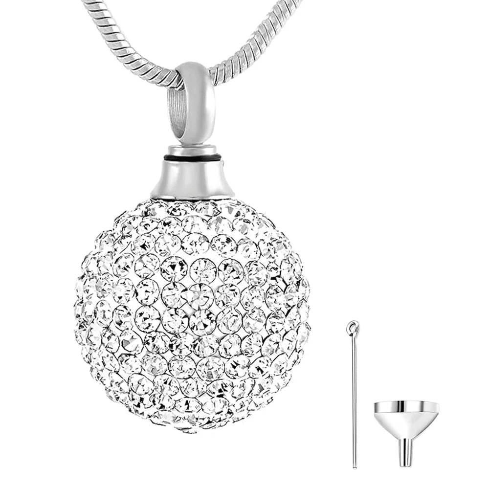 Kristallkugel-Urnen-Halskette für Asche, Edelstahl, Kristall-Andenken, Gedenkschmuck für Asche, Anhänger, Medaillon