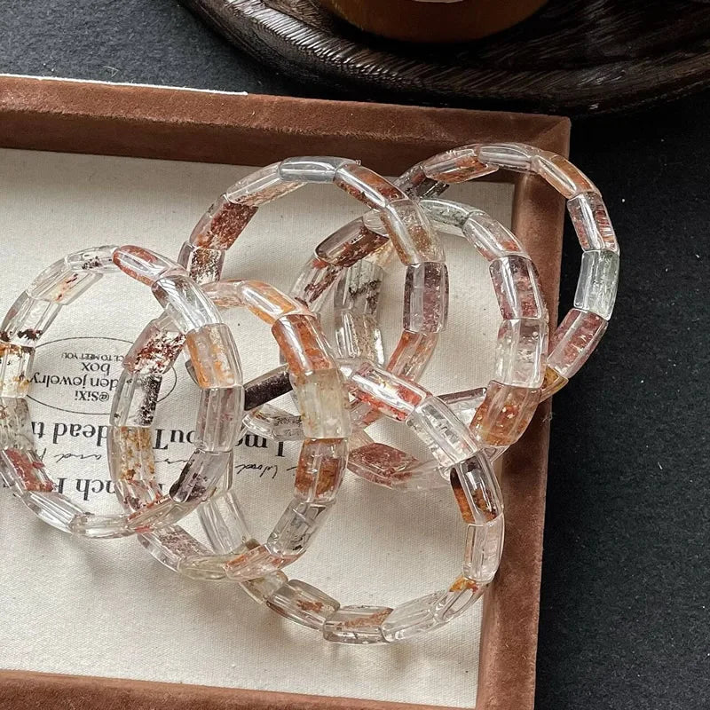 Neues farbiges Naturstein-Vier-Jahreszeiten-Geist-Kristall-Quarz-rechteckiges Armband für Männer und Frauen, Paare, glücklicher Modeschmuck