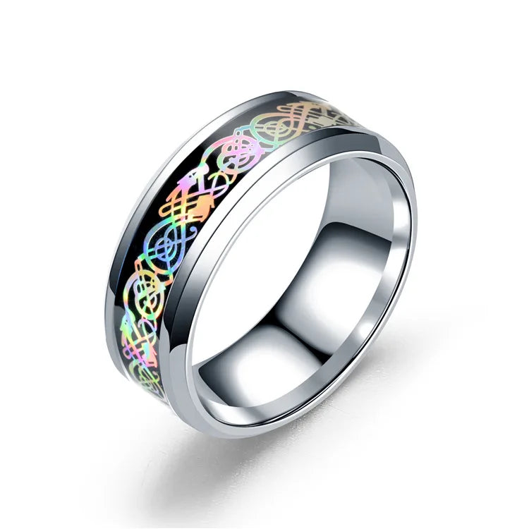 20 Farben Herrenschmuck Rot Blau Schwarz Drache Inlay Comfort Fit Edelstahlringe für Hochzeit Breite 8 mm