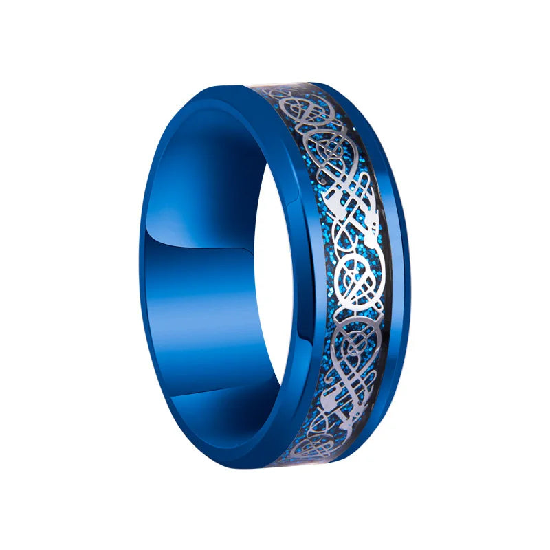 20 Farben Herrenschmuck Rot Blau Schwarz Drache Inlay Comfort Fit Edelstahlringe für Hochzeit Breite 8 mm