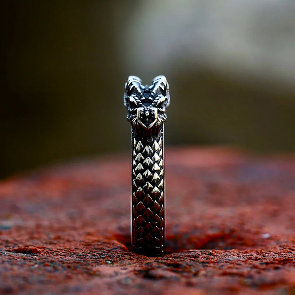 Neue Nordic Mythologie Viking Ouroboros Ring für Männer Frauen Vintage Schlange Ringe Edelstahl Mode Schmuck Geschenk Großhandel