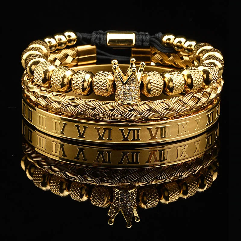 Luxus Schwarz Stein Perlen Leopard Kopf Mann Armband Emaille Edelstahl Römischen Armreifen Frauen Schmuck Set