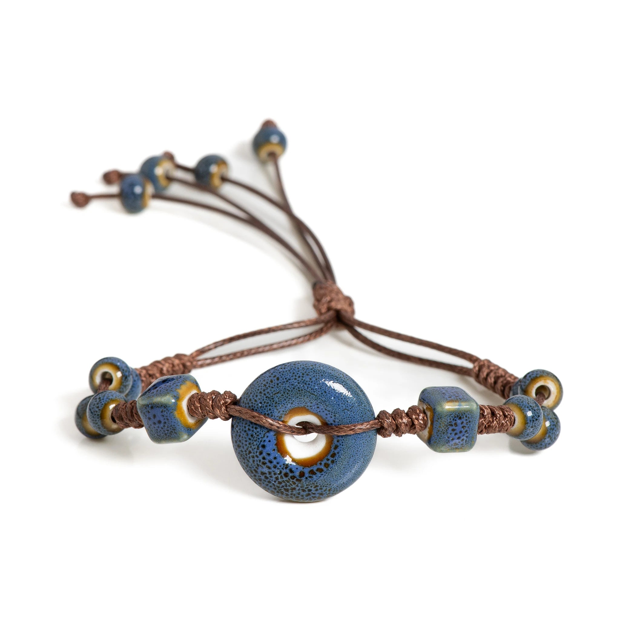 Handgefertigtes glasiertes Keramik-Armband mit Friedensschnalle, verstellbarer Vintage-Boho-Schmuck – S02-013