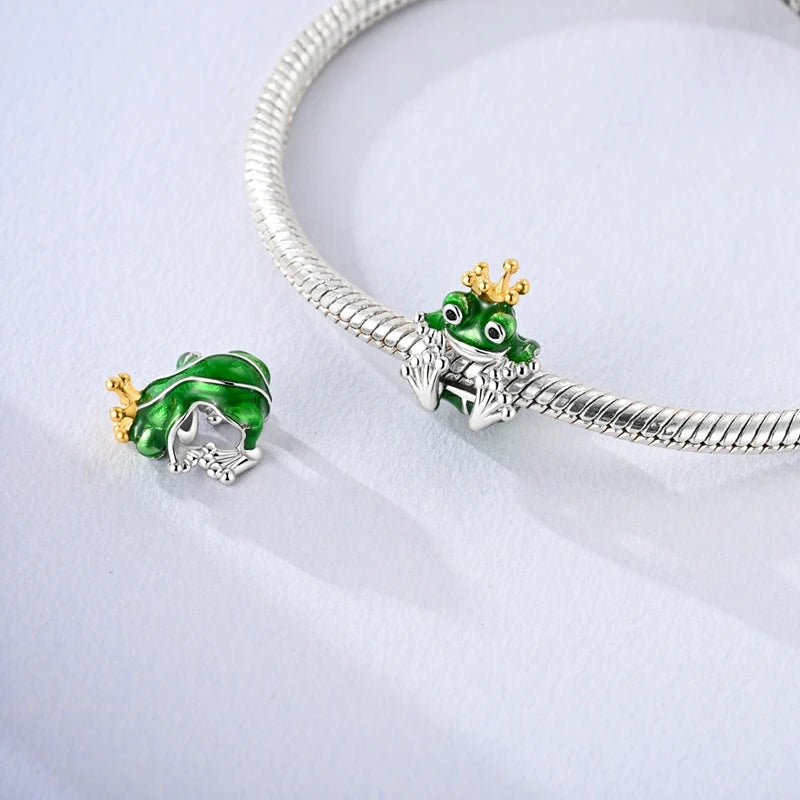 Neu im 925er-Sterlingsilber, grüne Charms, Perlen, Frosch, Kleeblatt, Schildkröte, Anhänger, Schmuck, passend für Original-925-Armbänder für Frauen, DIY-Geschenk
