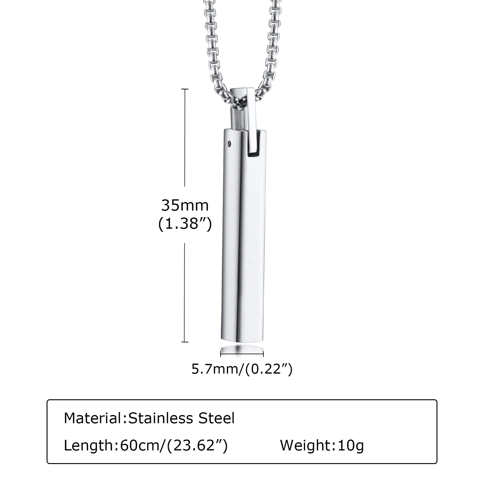 Wasserdichte 3D-Halsketten mit vertikaler Balken für Männer, minimalistischer geometrischer Anhänger aus Edelstahl mit Box-Kette, männlicher Kragenschmuck