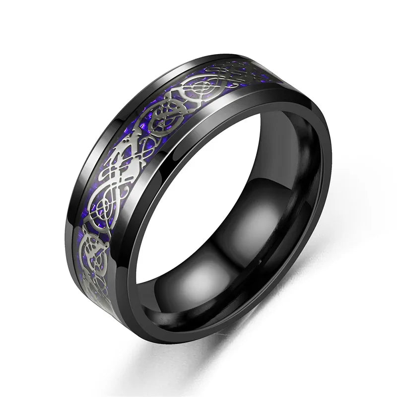20 Farben Herrenschmuck Rot Blau Schwarz Drache Inlay Comfort Fit Edelstahlringe für Hochzeit Breite 8 mm