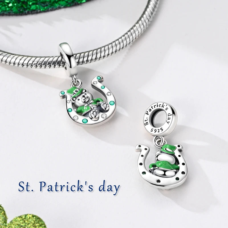 Neu im 925er-Sterlingsilber, grüne Charms, Perlen, Frosch, Kleeblatt, Schildkröte, Anhänger, Schmuck, passend für Original-925-Armbänder für Frauen, DIY-Geschenk