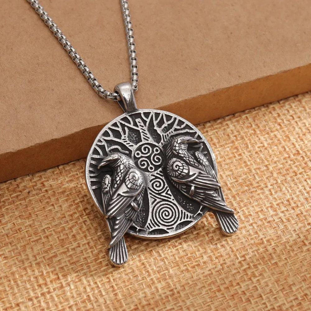 Vintage Baum des Lebens Odin Krähe Anhänger Charm Herren Halskette Mode Weihnachten Valentinstag Geschenk Schutz Schmuck Zubehör