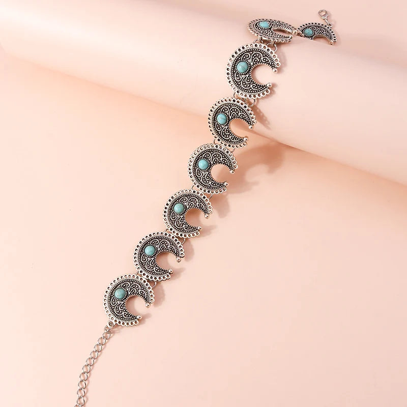 Ethnische Antike Silber Farbe Mond Choker Halsketten für Frauen Boho Türkis Halskette Mädchen Partei Schmuck Geschenke