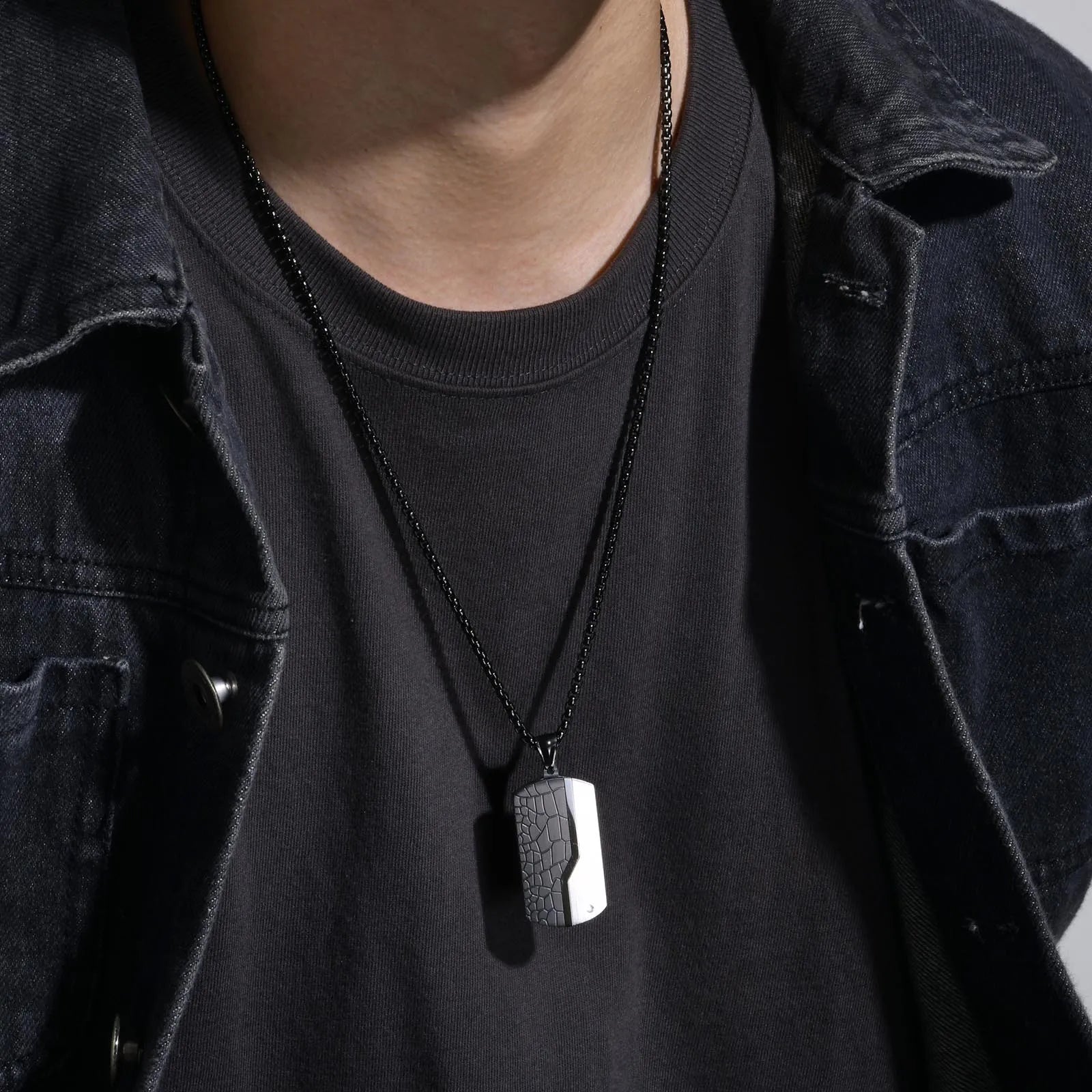 Vnox Herren-Halskette mit Erkennungsmarken-Anhänger aus Edelstahl, geometrische Hundemarken-Halsketten, Geschenk für Ihn, Schmuck