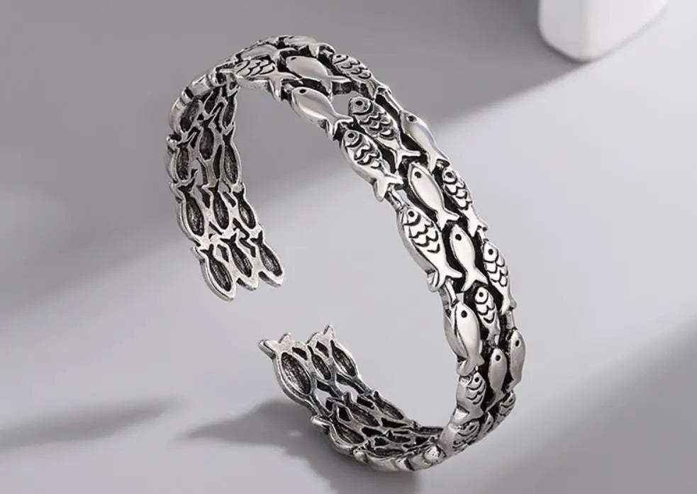 Sole Memory Retro Fisch Kreative Nette 925 Sterling Silber Weibliche Trendy Resizable Öffnung Armreifen Armband Für Frauen BR006