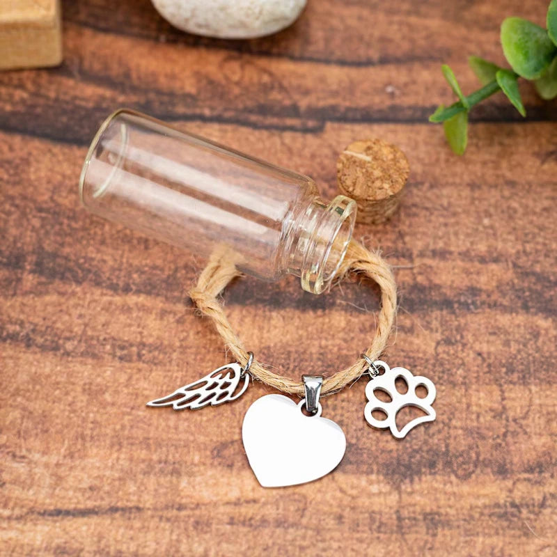 ieniaCC55 SigurPet Gedenkflasche für Haustiere, Haare, Hunde, Katzen, Fell, Andenken, Flaschenaufbewahrung mit 3 silbernen Accessoires, Gedenkurnenbehälter für Haustiere