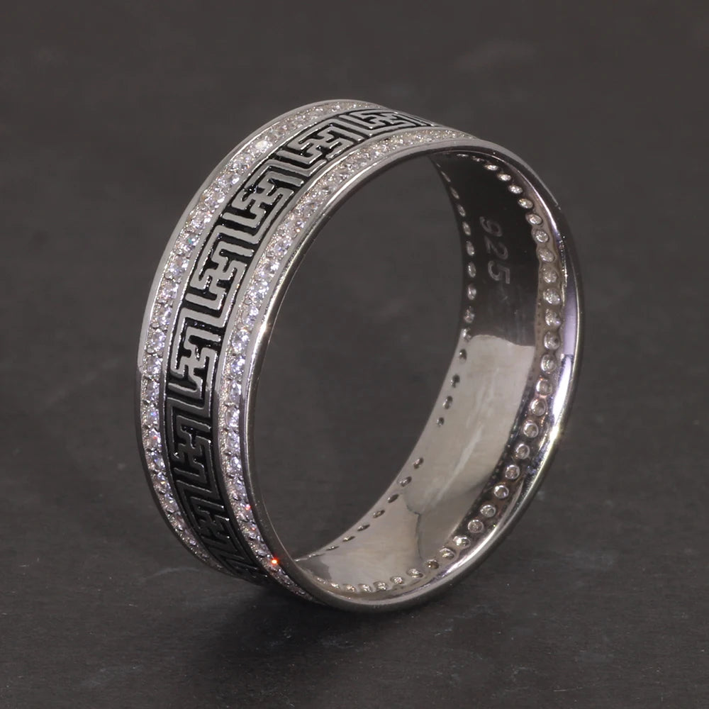Türkische Ringe aus echtem Sterlingsilber 925, für Männer und Frauen mit blauem, rundem Zirkon, Retro-Punk-Ringe, modischer Silberschmuck