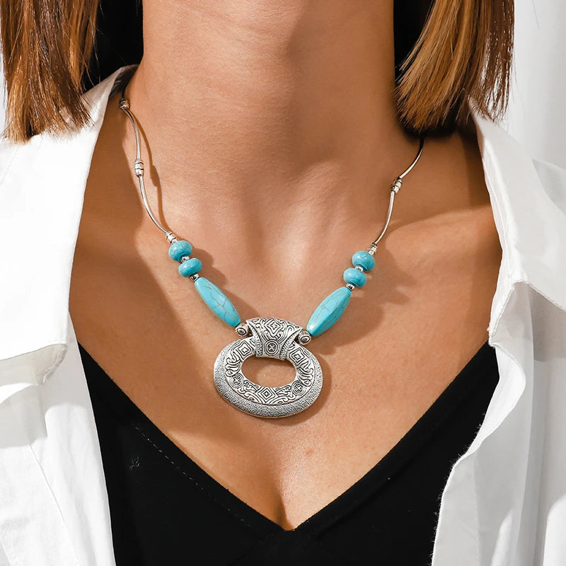 Ethnische Antike Silber Farbe Mond Choker Halsketten für Frauen Boho Türkis Halskette Mädchen Partei Schmuck Geschenke