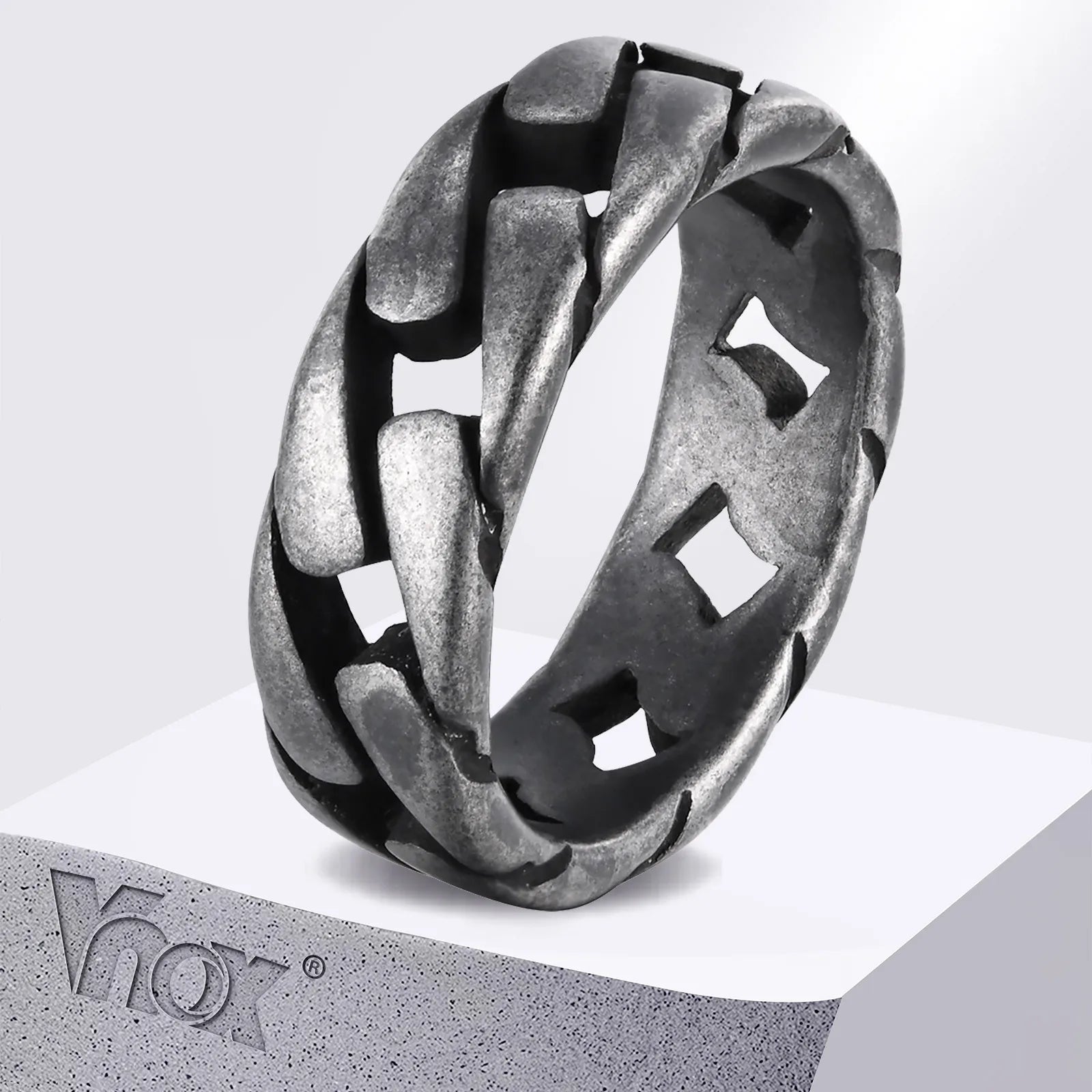 Vnox Herren Vintage oxidierte Edelstahlringe, Gliederförmiges Fingerband, Punk Rock Male Alliance