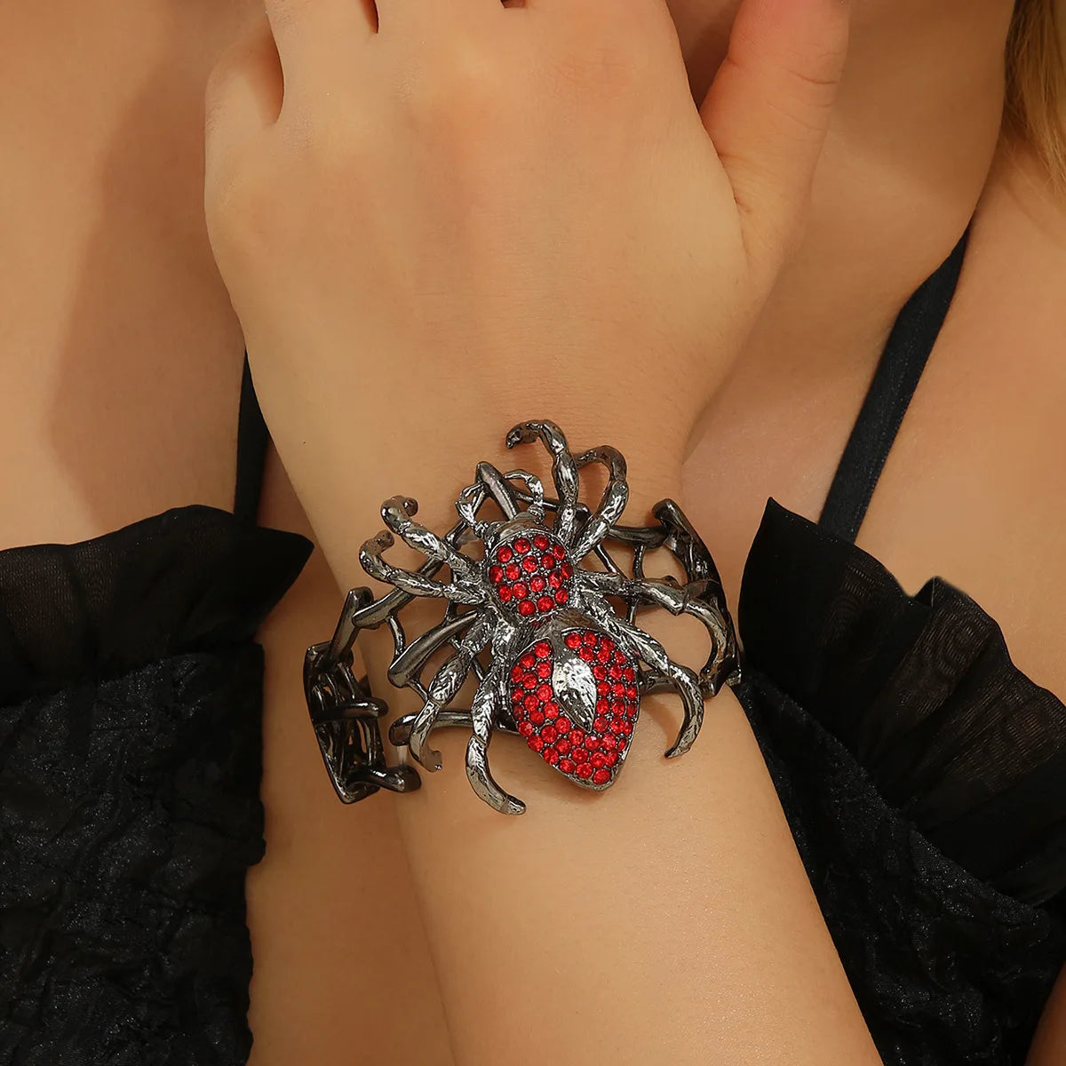 Halloween-Schmuck, lustig, schrullig, Legierung, Strass, Spinne, elastisch, verstellbar, Armreif für Damen, Party-Zubehör