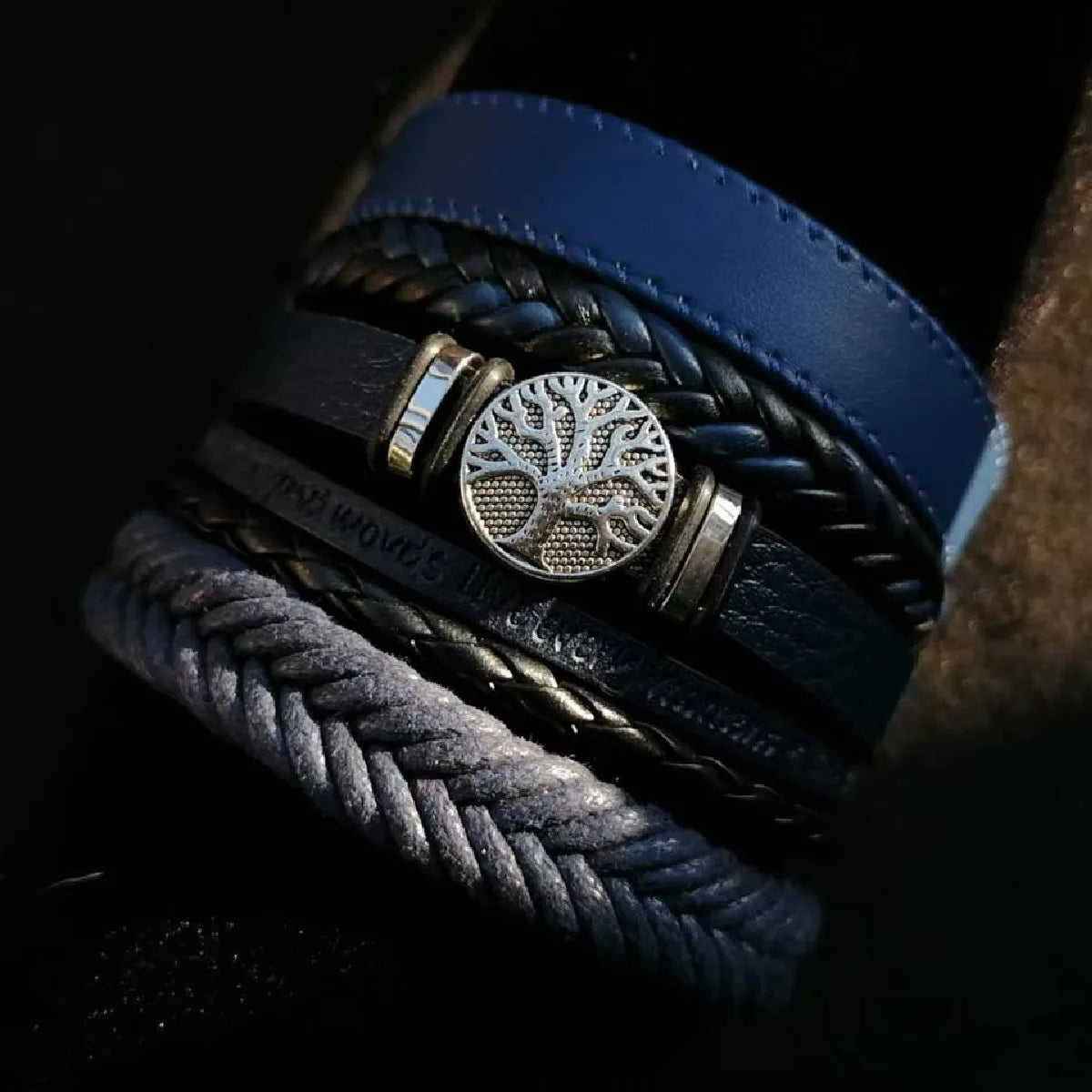 Punk Casual Bead6 Teil/satz Baum Schwarz Khaki Handgemachte Männer Armbänder Männlichen Frauen Leder Armbänder Männer Armreif Großhandel Schmuck Geschenk
