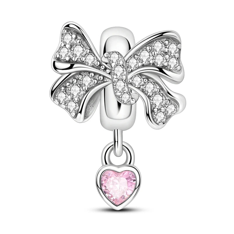 Rosa Charms aus 925er-Sterlingsilber, Perlen, Schmetterling, Parfümflasche, Krone, herzförmiger Zirkon, Charms für Frauen, feiner DIY-Schmuck, Geschenke