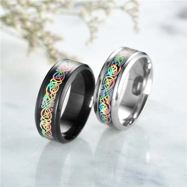 20 Farben Herrenschmuck Rot Blau Schwarz Drache Inlay Comfort Fit Edelstahlringe für Hochzeit Breite 8 mm