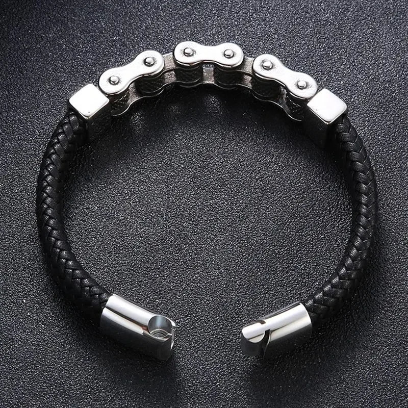 Klassische Leder Armband Männer Lokomotive Kette Edelstahl Punk Magnetische Verschluss Armreifen für Freund Geschenk Charme Schmuck SP1555