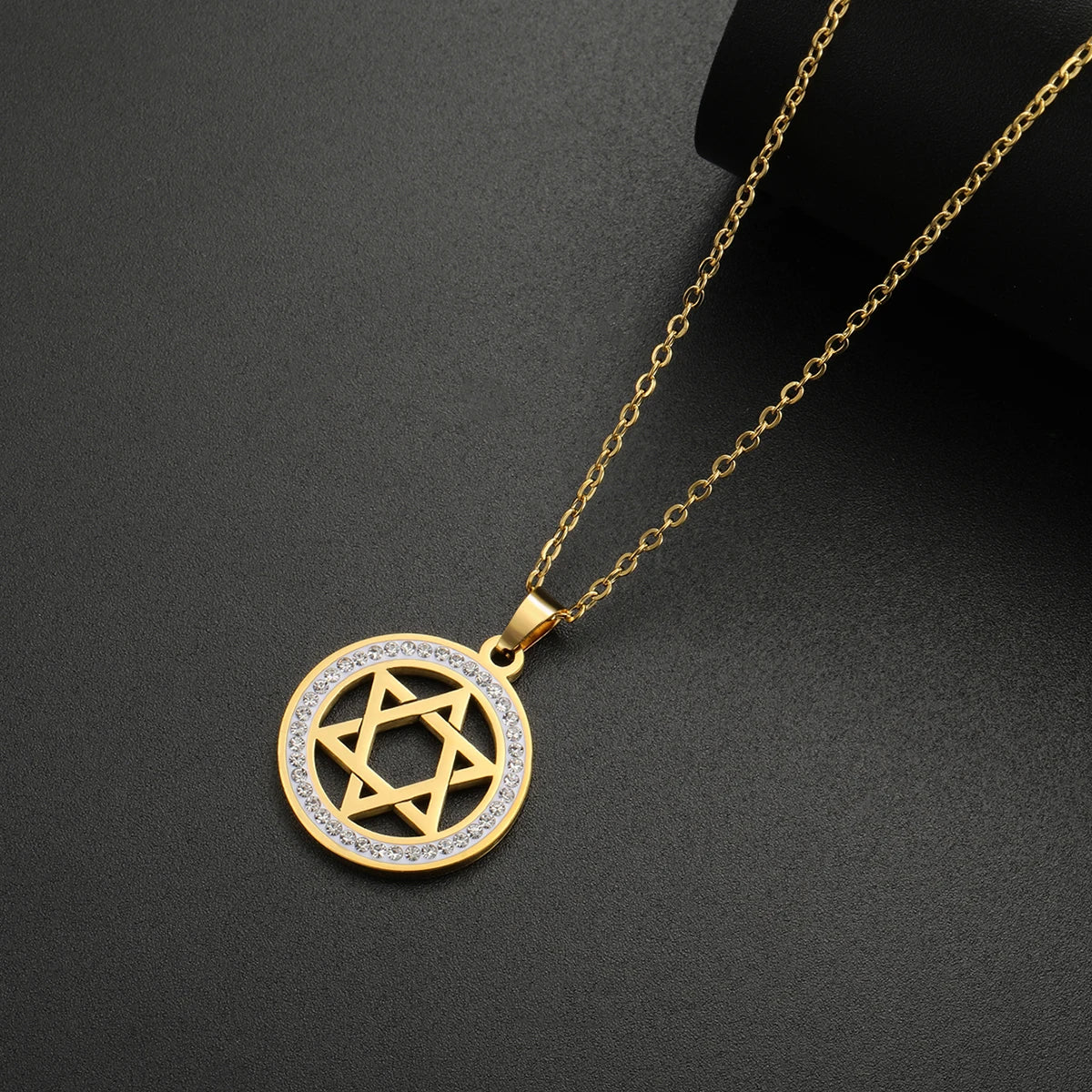 LIKGREAT Stern von David Edelstahl Vintage Halskette klar Zirkon runde Anhänger Halsketten Schmuck Hochzeits geschenk für Frauen Männer