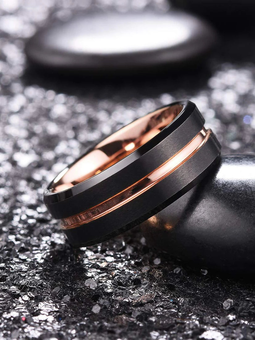 Moderne 8mm Schwarz Titan stahl Ringe für Männer Frauen Nut Facetten Edelstahl Männer Ring Hochzeit Band schmuck Großhandel