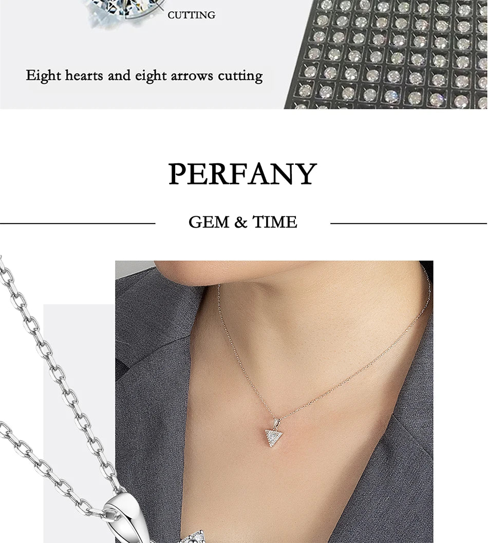 PERFANY 0,5/1CT Dreieckige Moissanit Halskette für Frauen S925 Reinem Silber Labor Diamant Anhänger Mode Schmuck Party Geschenk
