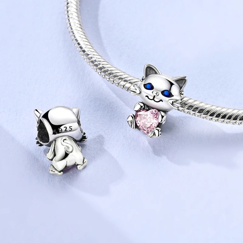 Rosa Charms aus 925er-Sterlingsilber, Perlen, Schmetterling, Parfümflasche, Krone, herzförmiger Zirkon, Charms für Frauen, feiner DIY-Schmuck, Geschenke