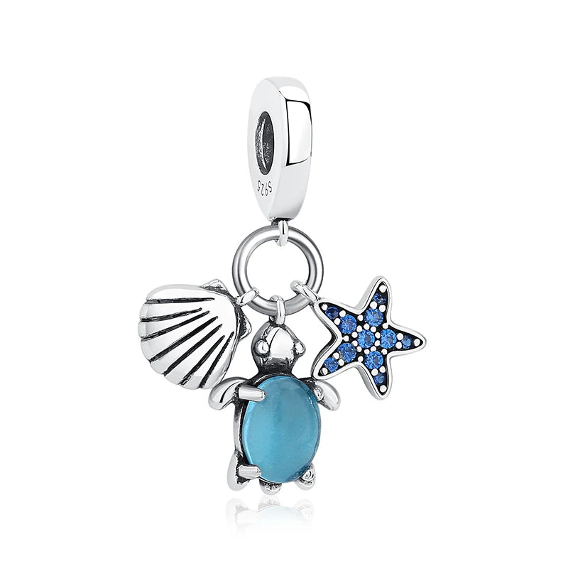Original 925 Sterling Silber Charms Meeresschildkröte Anhänger Kristall Perlen Fit Marke Armbänder Halsketten Diy Schmuck Für Frauen