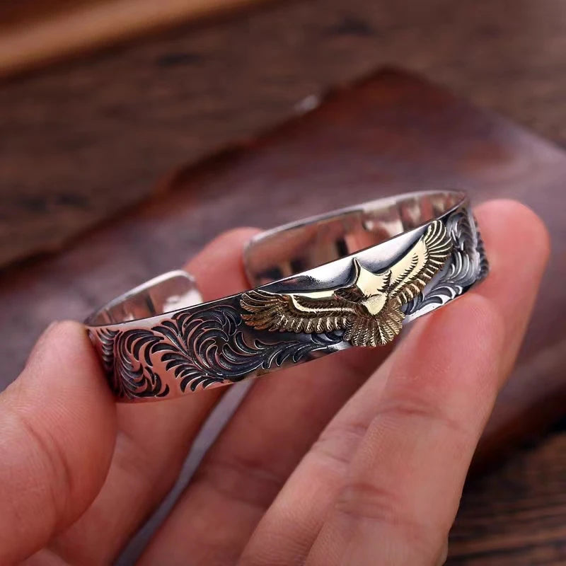 Punk Gold Farbe Adler Tier Druck Manschette Armband Männer Manschette Armreifen Männlichen Charme Rock Motorrad Reiter Schmuck