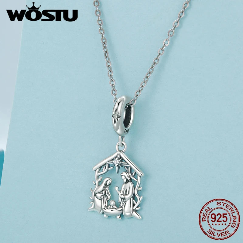 WOSTU Anhänger „Jesus-Krippe“ aus 925er-Sterlingsilber, „Die Geburt Jesu“, passend für Armbänder, Halsketten, DIY, einzigartiges Geschenk