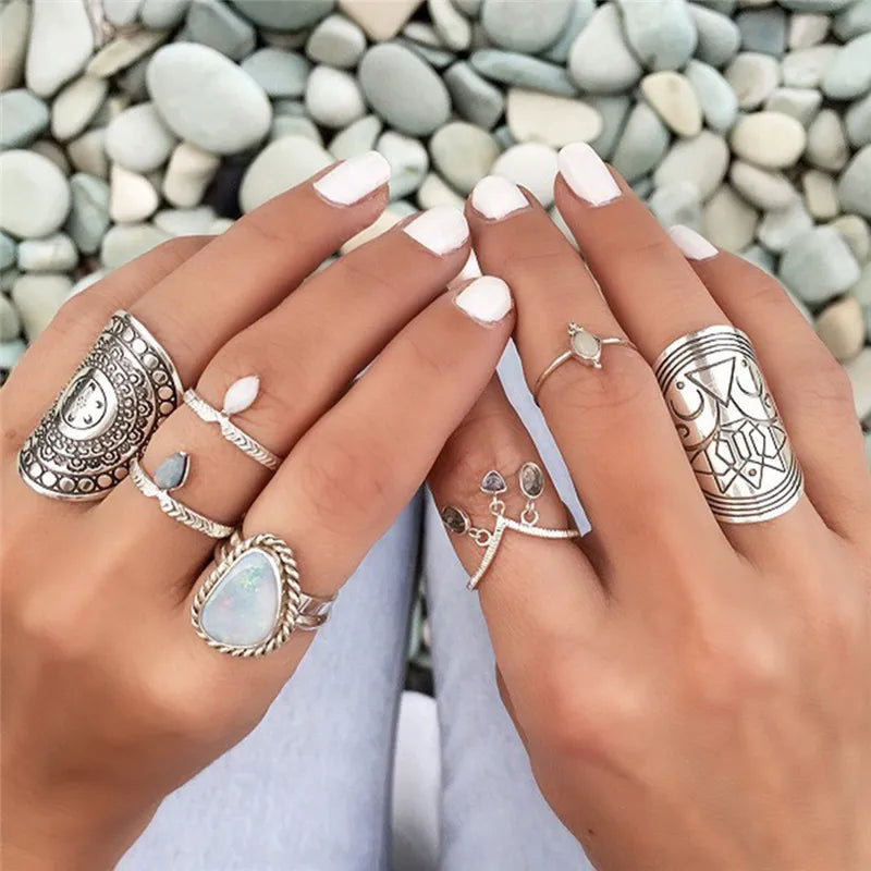 4 Teile/satz Einzigartige Carving Tibetischen Neue Überzogene Böhmen Ring Set Für Frau Punk Boho Ring Sets Vintage-Schmuck